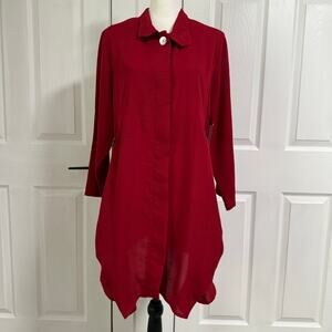 Fridaze New Women's Red Linen Roll Tab Sleeve Tunic Shirt Dress Size Small